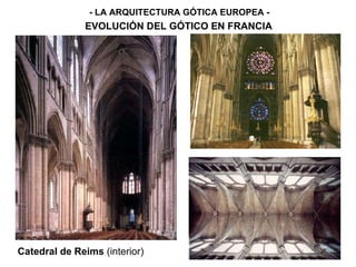 - LA ARQUITECTURA GÓTICA EUROPEA - EVOLUCIÓN DEL GÓTICO EN FRANCIA Catedral de Reims  (interior) 