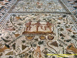 Hombre pisando uvas. Mosaico procedente
de Mérida. S. II
 