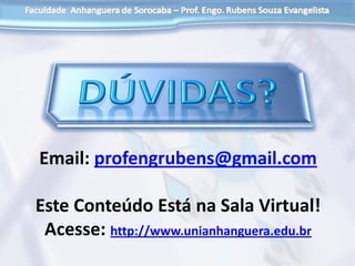 Email: profengrubens@gmail.com
Este Conteúdo Está na Sala Virtual!
Acesse: http://www.unianhanguera.edu.br
 