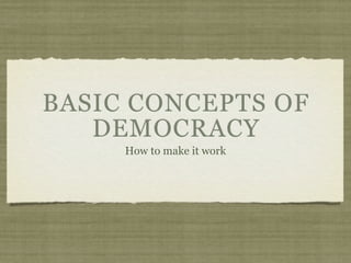 BASIC CONCEPTS OF
   DEMOCRACY
     How to make it work
 