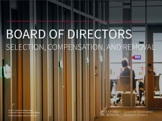David F. Larcker and Brian Tayan
Corporate Governance Research Initiative
Stanford Graduate School of Business
BOARD OF DIRECTORS
SELECTION, COMPENSATION, AND REMOVAL
 