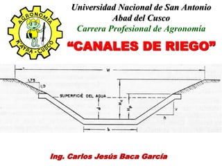 “CANALES DE RIEGO”
Ing. Carlos Jesús Baca García
Universidad Nacional de San Antonio
Abad del Cusco
Carrera Profesional de Agronomía
 