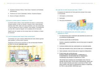 32) Quais são os outros recursos para tratar o TDAH?
O programa de tratamento de modo geral deve sempre incluir esses
3 componentes:
1. Informação e conhecimento
2. Medicação
3. Recursos psicoterápicos
4. Transtorno Ansiosos (Pânico, Fobia Social, Transtorno de Ansiedade
Generalizada)
5. Transtornos do Humor (Depressão, Distimia, Transtorno Bipolar)
6. Abuso de Drogas e Alcoolismo
30) Qual é o primeiro passo no tratamento do TDAH?
O primeiro passo e talvez o mais importante de todos é o conhecimento.
A própria pessoa, os pais, os maridos, a esposa, enfim, todos precisam
aprender sobre TDAH, saber como ele se apresenta, como isso compromete
o modo da pessoa ser e agir no cotidiano, suas reações, e principalmente
que isso não é culpa de ninguém, nem da pessoa nem de seus pais.
Alguém pode ser culpado se uma criança nasce com diabetes ou miopia,
por exemplo?
31) Como as pessoas podem adquirir esse conhecimento?
Conversando com quem conhece (infelizmente até muitos médicos ignoram
essa questão), ou lendo sobre o assunto.
Sugerimos os livros que se encontram no site da Associação Brasileira
do Déficit de Atenção:www.tdah.org.br.
Lá você também terá links para outros sites sobre TDAH
T R A N S T O R N O D O D É F I C I T D E AT E N Ç Ã O C O M H I P E R AT I V I D A D E 21T R A N S T O R N O D O D É F I C I T D E AT E N Ç Ã O C O M H I P E R AT I V I D A D E20
33) Quais são os medicamentos mais comumente usados no
tratamento do TDAH?
1.
2.
3.
Os medicamentos para o tratamento são escolhidos de acordo com
os consensos de especialistas.
A primeira escolha são os estimulantes.
Quando a resposta é insatisfatória, deve-se trocar para um segundo
estimulante.
A próxima tentativa deve ser a atomoxetina (um não-estimulante).
Caso seja necessário trocar, deve-se então usar um antidepressivo.
Caso necessário, deve-se trocar para um segundo antidepressivo.
A última etapa são os alfa-agonistas.
No Brasil, existem dois estimulantes: o metilfenidato e a
lis-dexanfetamina. Os estimulantes são os medicamentos
considerados mais eficazes no tratamento do TDAH.
Vale lembrar que a presença de comorbidades (como vimos na
questão 28) pode exigir o uso de outros medicamentos, mesmo que
eles não sejam indicados para tratar os sintomas de TDAH. Você
pode conhecer mais sobre os medicamentos usados no tratamento
do TDAH no site da ABDA: WWW.tdah.org.br
4.
5.
6.
 