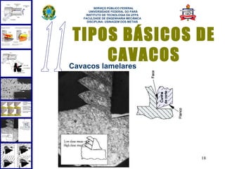  
       SERVIÇO PÚBLICO FEDERAL
    UNIVERSIDADE FEDERAL DO PARÁ
  INSTITUTO DE TECNOLOGIA DA UFPA
 FACULDADE DE ENGENHARIA MECÂNICA
   DISCIPLINA: USINAGEM DOS METAIS




 TIPOS BÁSICOS DE
          CAVACOS
Cavacos lamelares




                                     18
 