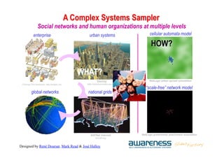Designed by René Doursat, Mark Read & José Halloy
A Complex Systems Sampler
Social networks and human organizations at mul...
