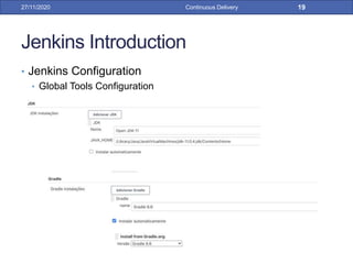 Jenkins Introduction
• Jenkins Configuration
• Global Tools Configuration
27/11/2020 Continuous Delivery 19
 