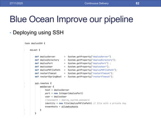 Blue Ocean Improve our pipeline
• Deploying using SSH
27/11/2020 Continuous Delivery 82
 