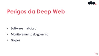• Software malicioso
• Monitoramento do governo
• Golpes
Perigos da Deep Web
[18]
 