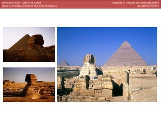 UNIVERSITE SAINT-ESPRIT DE KASLIK              HISTOIRE ET THEORIE DE L’ARCHITECTURE I
FACULTE DES BEAUX-ARTS ET DES ARTS APPLIQUES                        201220/04/ÉGYPTE
 