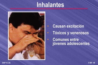 Causan excitación Tóxicos y venenosos Comunes entre jóvenes adolescentes Inhalantes 