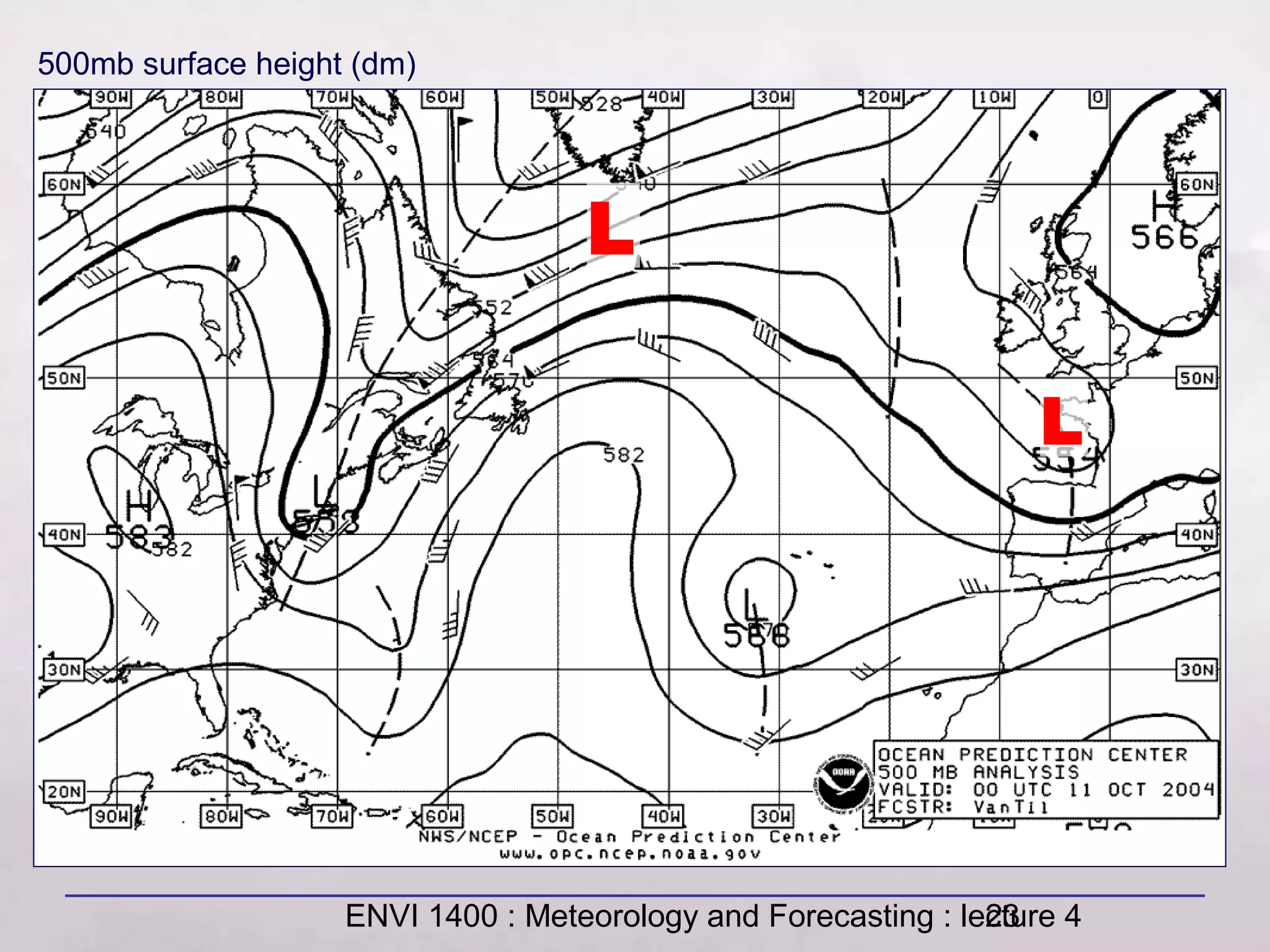 ENVI 1400 : Meteorology and Forecasting : lecture 423
L
L
500mb surface height (dm)
 