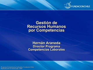 Programa Competencias Laborales, Fundación Chile.
Reproducción no autorizada. 2004
Gestión de
Recursos Humanos
por Compete...