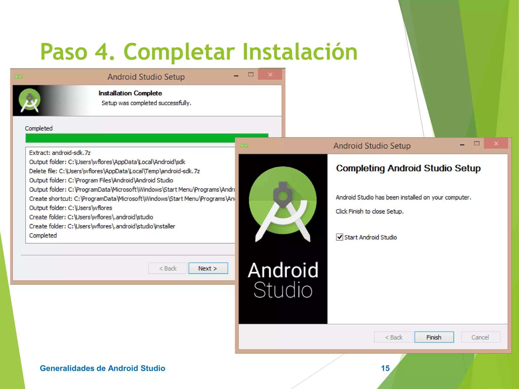 Configuración de Android Studio
Diseño y Desarrollo De App Para Móviles
Para crear variable de entorno:
 Panel de control → Sistema → Opciones avanzadas
del sistema → Avanzado → Variables de entorno.
 Una vez ahí crear una variable llamada
“JAVA_HOME” y agregar como valor la ubicación
del Java Development Kit en la PC. Ej:
Crear Variables De Entorno
15
 