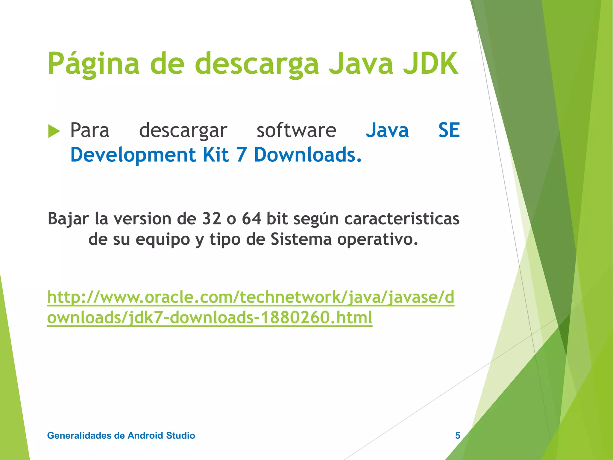 Configuración de Android Studio
Diseño y Desarrollo De App Para Móviles
Página de Descarga Java JDK
 