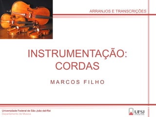 ARRANJOS E TRANSCRIÇÕES




                    INSTRUMENTAÇÃO:
                         CORDAS
                                       MARCOS FILHO




Universidade Federal de São João del-Rei
Departamento de Música
 