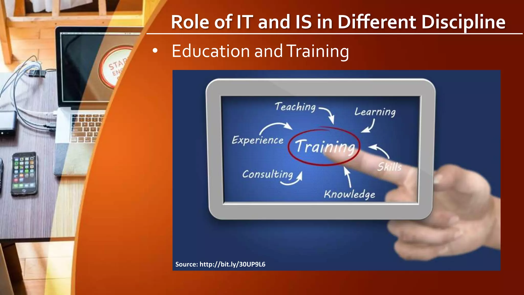 Role of IT and IS in Different Discipline
• Education andTraining
Source: http://bit.ly/30UP9L6
 