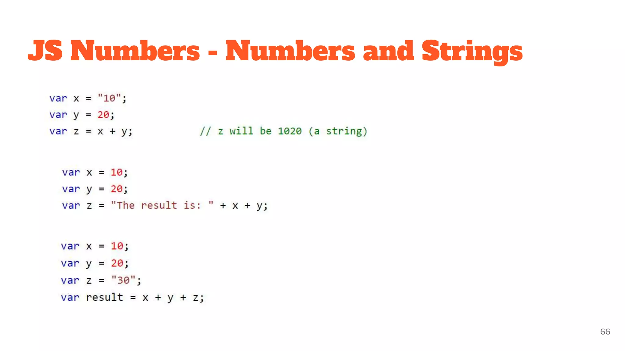 JS Numbers - Numbers and Strings
66
 