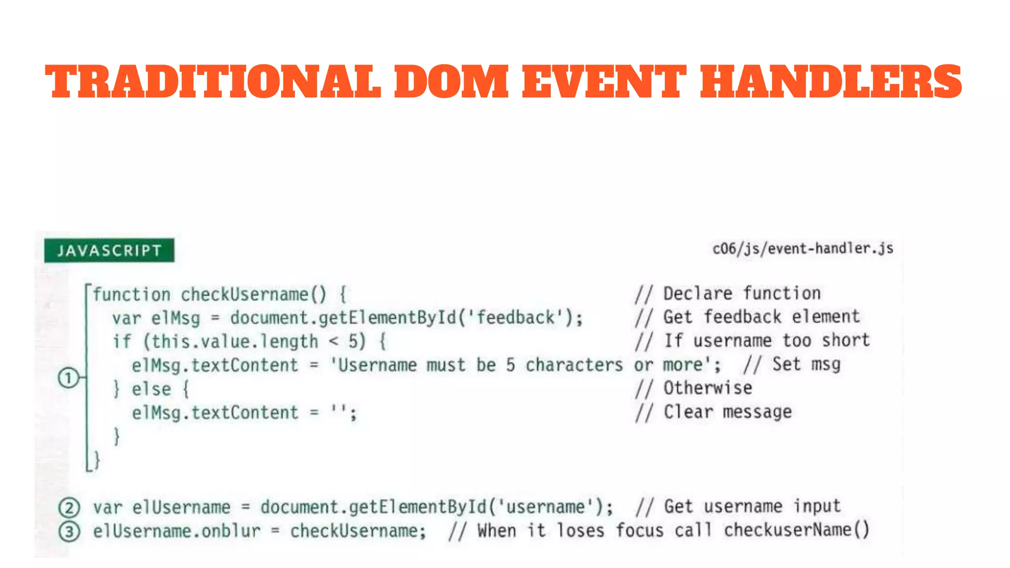 TRADITIONAL DOM EVENT HANDLERS
 