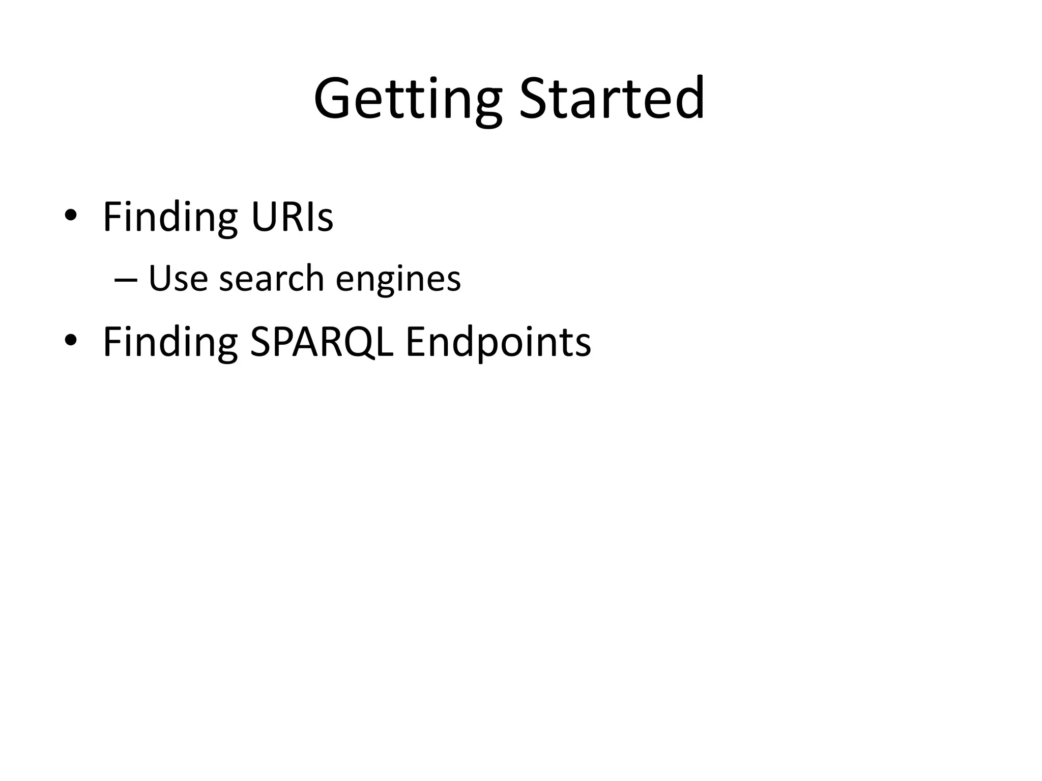 ImplementationsSQUIN http://squin.orgProvides SWClLib functionality as a Web serviceAccessible like a SPARQL endpointInstall package: unzip and startLess than 5 mins!Convenient access with SQUIN PHP tools:$s = 'http:// ...'; // address of the SQUIN service $q = new SparqlQuerySock( $s, '... SELECT ...' ); $res = $q->getJsonResult();// or getXmlResult()