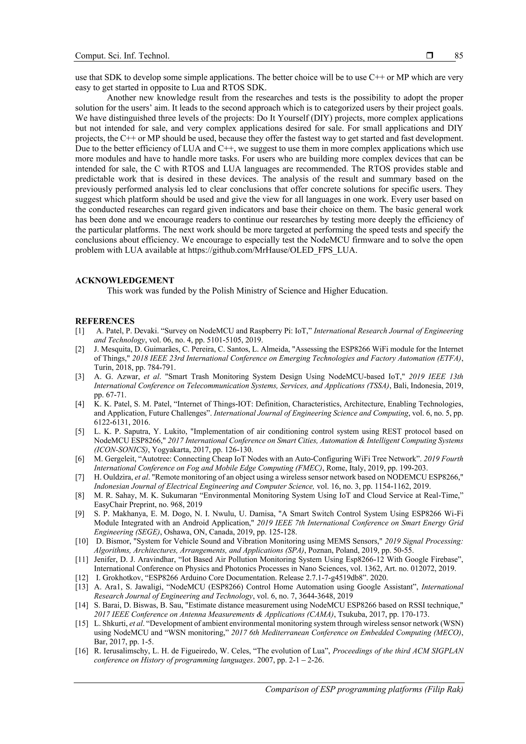 Comparison of ESP programming platforms | PDF