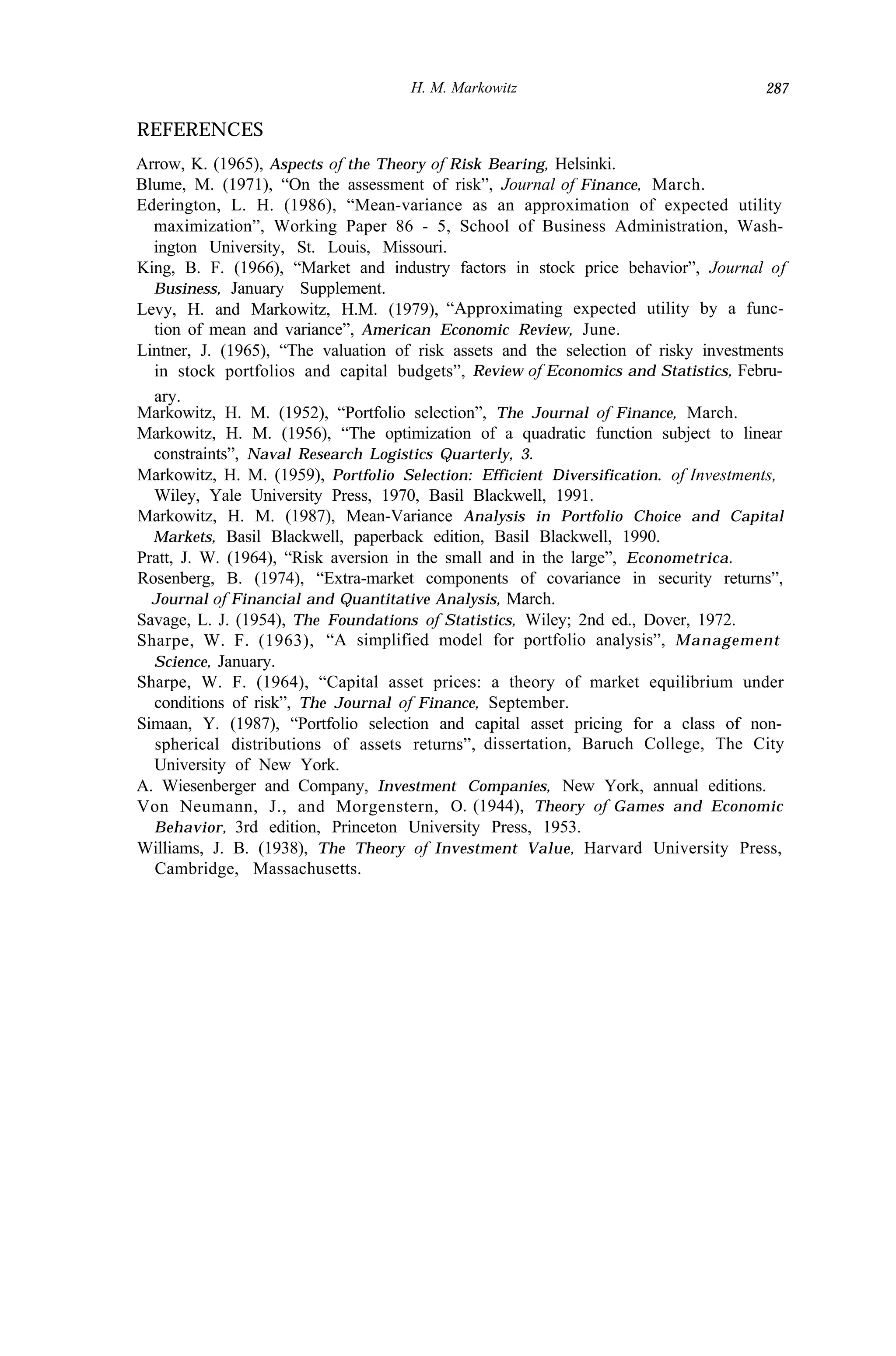 Markowitz Rosenberg Foundations of Portfolio Theory | PDF