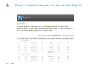 Следите за еженедельными отчетами системы Ringostat
 