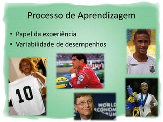 Processo de Aprendizagem
• Papel da experiência
• Variabilidade de desempenhos
 