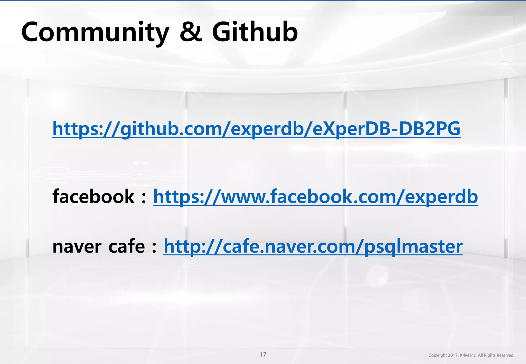 https://github.com/experdb/eXperDB-DB2PG
facebook : https://www.facebook.com/experdb
naver cafe : http://cafe.naver.com/psqlmaster
 