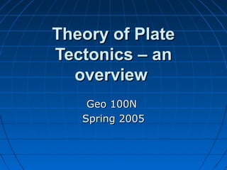 Theory of Plate
Tectonics – an
  overview
    Geo 100N
   Spring 2005
 