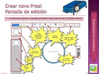     A continuación aparece a pantalla de edición (neste caso escollín a plantilla valeira)




                                                                                                           Presentacións en movemento
04 - Prezi                                                                                            20
 