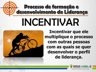 Incentivar que ele
multiplique o processo
com outras pessoas
com as quais se quer
desenvolver o perfil
de liderança.
 