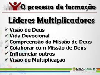  Visão de Deus
 Vida Devocional
 Compreensão da Missão de Deus
 Colaborar com Missão de Deus
 Influenciar outros
 Visão de Multiplicação
 