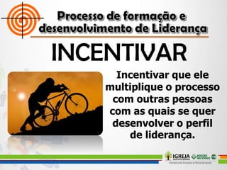 Incentivar que ele
multiplique o processo
com outras pessoas
com as quais se quer
desenvolver o perfil
de liderança.
 
