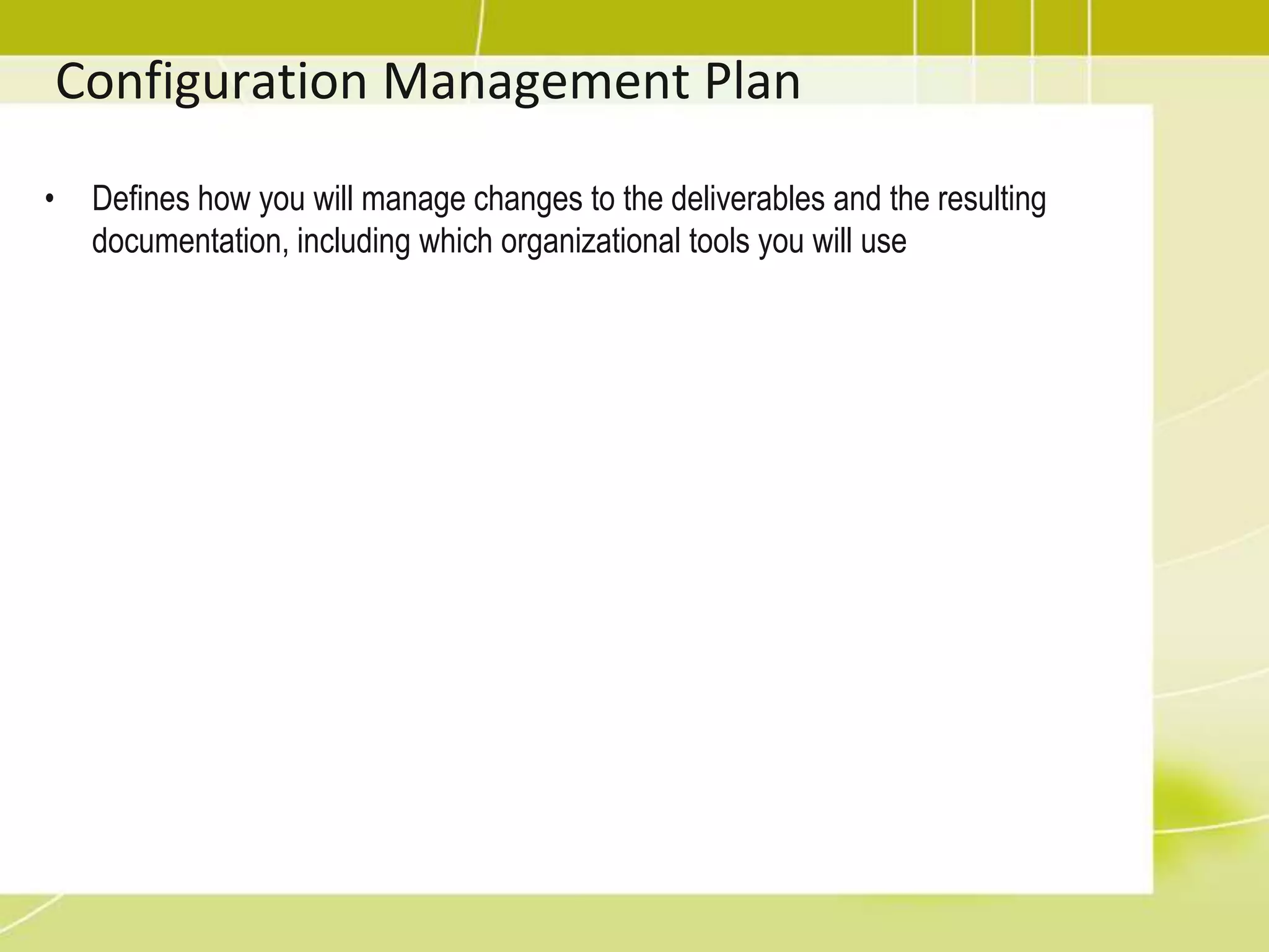 Professional & technical association4.2 Develop Project Management PlanThe process of documenting the actions necessary to define, prepare, integrate and coordinate all subsidiary plans.