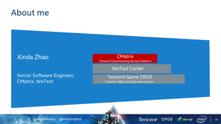 @IntelSoftware @IntelGraphics 19
About me
Xinda Zhao
Senior Software Engineer,
CMatrix, WeTest
 