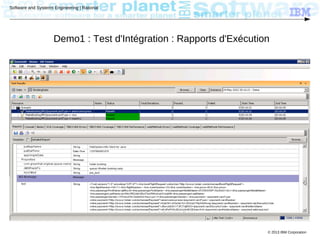© 2013 IBM Corporation
Software and Systems Engineering | Rational
Demo1 : Test d'Intégration : Rapports d'Exécution
 