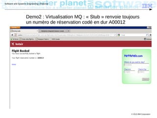 © 2013 IBM Corporation
Software and Systems Engineering | Rational
Demo2 : Virtualisation MQ : « Stub » renvoie toujours
u...