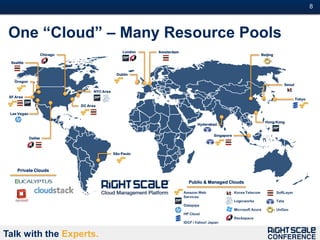 8#



 One “Cloud” – Many Resource Pools
                                                     London   Amsterdam
                      Chicago                                                                                         Beijing

  Seattle


                                                  Dublin
    Oregon
                                                                                                                                       Seoul
                                      NYC Area
 SF Area
                                                                                                                                               Tokyo
                                DC Area

 Las Vegas

                                                                                                                        Hong Kong
                                                                                 Hyderabad


                                                                                          Singapore
             Dallas



                                                 São Paulo



     Private Clouds

                                                                            Public & Managed Clouds

                                                                          Amazon Web                  Korea Telecom             SoftLayer
                                                                          Services
                                                                                                      Logicworks                Tata
                                                                          Datapipe
                                                                                                      Microsoft Azure           UnGeo
                                                                          HP Cloud
                                                                                                      Rackspace
                                                                          IDCF / Yahoo! Japan


Talk with the Experts.
 