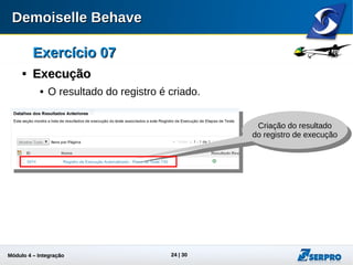 Módulo 4 – Integração ALM 24
Exercício 07Exercício 07

ExecuçãoExecução
 O resultado do registro é criado.
Criação do resultado
do registro de execução
Criação do resultado
do registro de execução
 