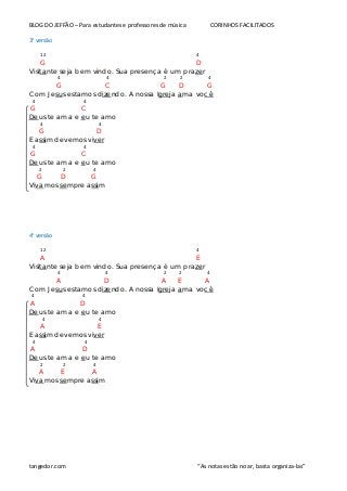 BLOG DO JEFFÃO – Para estudantes e professores de música CORINHOS FACILITADOS
3° versão
12 4
G D
Visitante seja bem vindo....