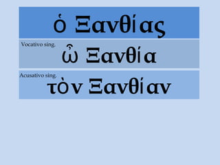 Ξανθ αςὁ ί
Ξανθ αὦ ί
Vocativo sing.
τὸν Ξανθ ανί
Acusativo sing.
 