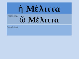Μ λιτταἡ έ
Μ λιτταὦ έ
Vocat. sing.
Acusat. sing.
 