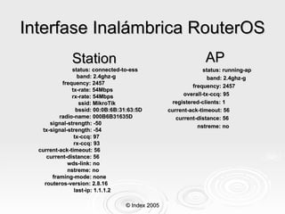 Interfase Inalámbrica RouterOS <ul><li>Station </li></ul><ul><li>status: connected-to-ess </li></ul><ul><li>  band: 2.4ghz...
