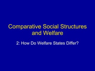 Comparative Social Structures and Welfare 2: How Do Welfare States Differ? 