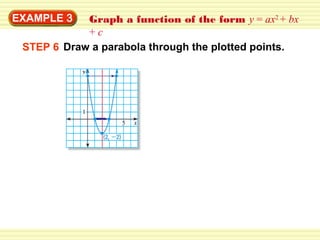 EXAMPLE 3   Graph a function of the form y = ax2 + bx
            +c
 STEP 6 Draw a parabola through the plotted points.
 