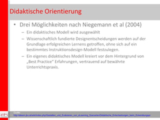 Didaktische Orientierung <ul><li>Drei Möglichkeiten nach Niegemann et al (2004)  </li></ul><ul><ul><li>Ein didaktisches Mo...