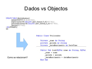 Desenvolvimento em .Net - Dados vs Objectos
