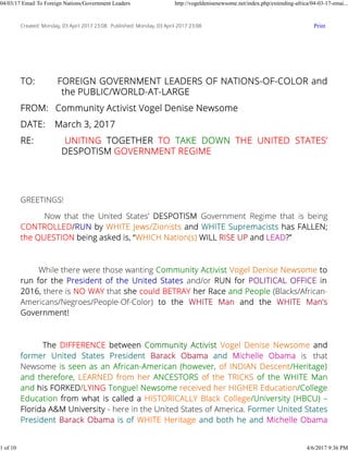 Print
04/03/17 Email To Foreign Nations/Government Leaders http://vogeldenisenewsome.net/index.php/extending-africa/04-03-17-emai...
1 of 10 4/6/2017 9:36 PM
 