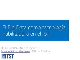 El Big Data como tecnología
habilitadora en el IoT
Bruno Cendón, Director Técnico, TST
bcendon@tst-sistemas.es | @BrunoCendon
 