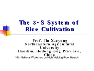 The 3-S System of  Rice Cultivation Prof. Jin Xueyong Northeastern Agricultural University Haerbin, Heilongjiong Province, China 10th National Workshop on High Yielding Rice, Haerbin 
